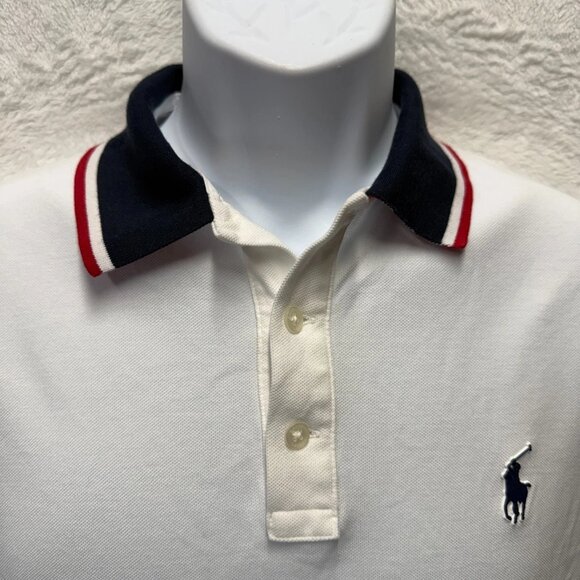 Polo Ralph Lauren Collar Shirt Mens Medium White Red Blue Label Custom Slim Fit - Picture 3 of 11